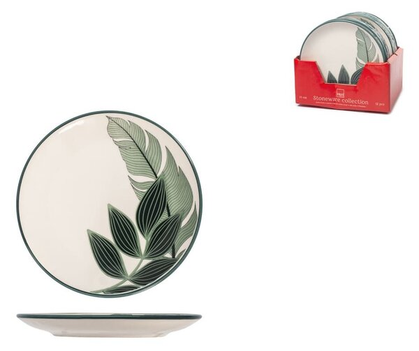 Set 12 piatti frutta Maranta in stoneware decorato colore avorio e verde cm 19