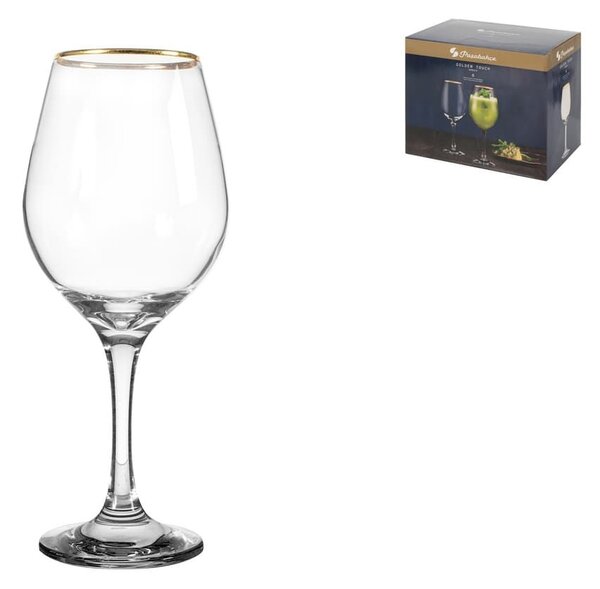 Confezione 6 calici Amber Golden Touch in vetro trasparente bordo oro cl 46
