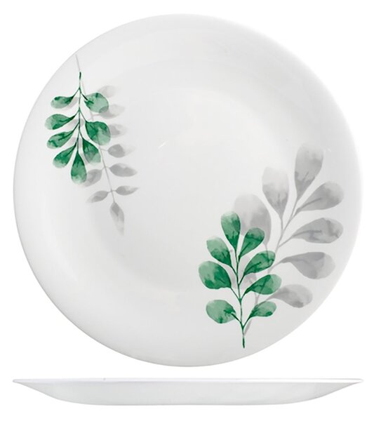 Set 6 piatti piani Botanica in vetro opale bianco decoro verde cm 27