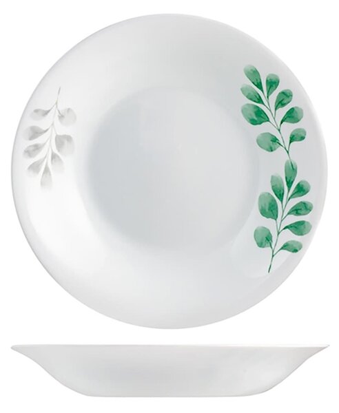 Set 6 piatti fondi Botanica in vetro opale bianco decoro verde cm 23