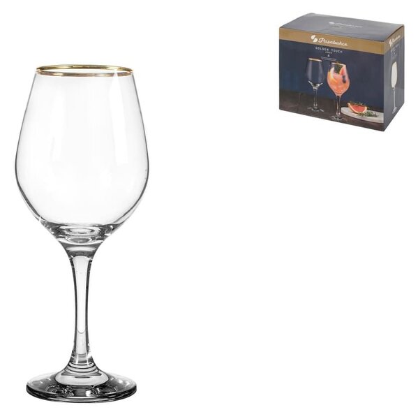 Confezione 6 calici Amber Golden Touch in vetro trasparente bordo oro cl 36,5