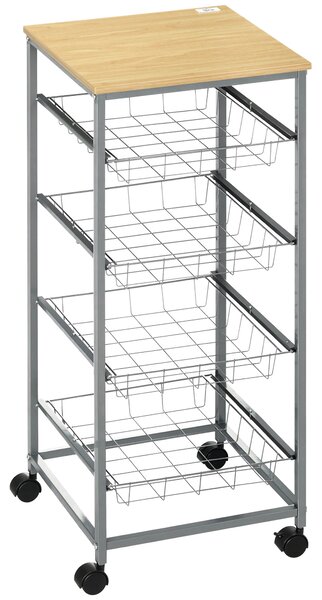 Homcom Carrello da Cucina con Cesti Estraibili in Acciaio e Ruote, 36.5x36.5x89cm|Aosom
