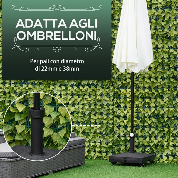 Outsunny Base per Ombrellone con Ruote Riempibile fino a 20kg, Basamento in HDPE per Pali da Ø38-48mm, 45x45x39cm, Nero|Aosom