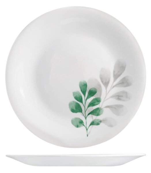 Set 6 piatti frutta Botanica in vetro opale bianco decoro verde cm 20