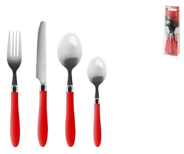 Servizio posate 16 pezzi Reglisse in acciaio con manico in plastica rosso