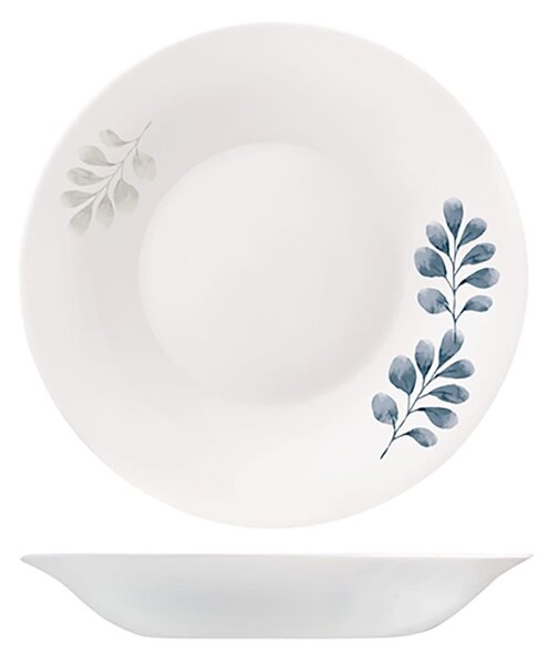 Set 6 piatti fondi Botanica in vetro opale bianco decoro blu cm 23