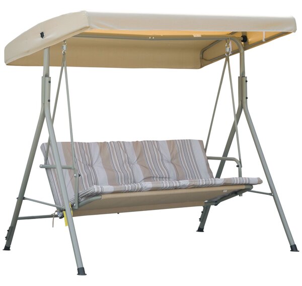Outsunny Dondolo da Esterno 3 Posti in Acciaio con Tetto Regolabile, Cuscini e Braccioli, Dondolo Giardino in Tessuto Antiraggi UV,Beige | Aosom Italy