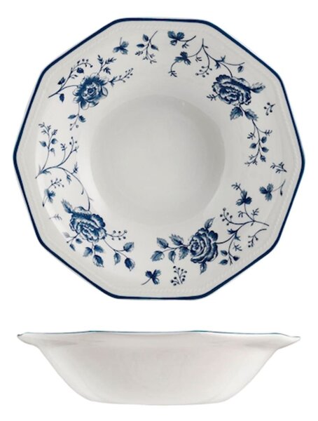 Set 6 piatti fondi Rose Blue in earthenware bianco decoro blu cm 20