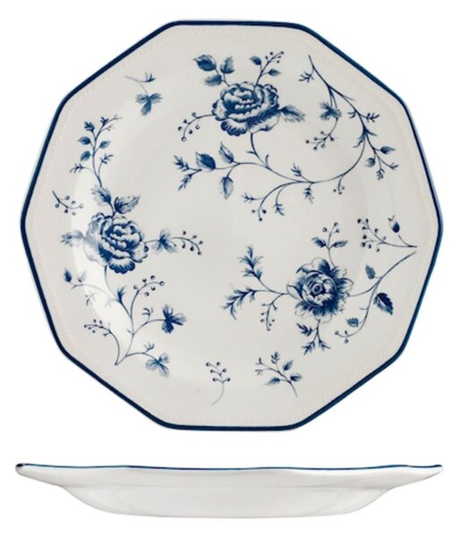Set 6 piatti frutta Rose Blue in earthenware bianco decoro blu cm 20