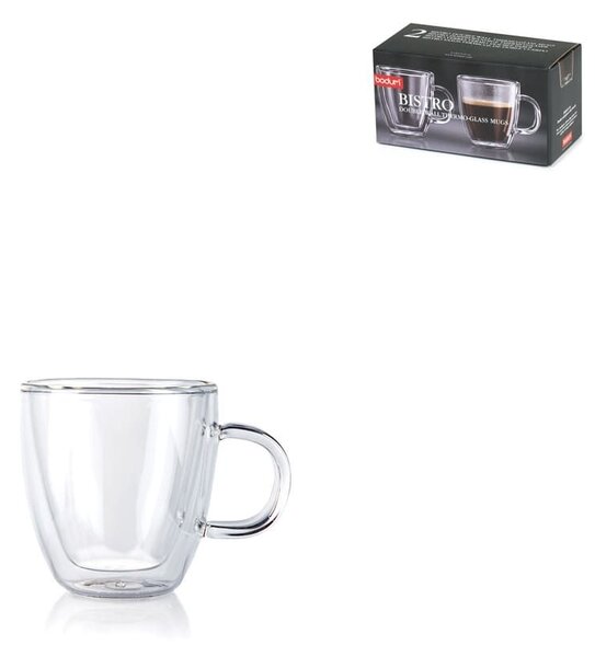 Confezione 2 tazze caffè Bistro in vetro borosilicato doppia parete cc 150