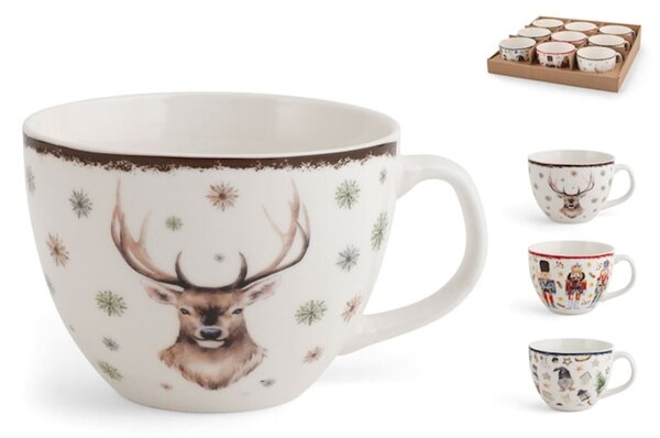 Set 9 tazze jumbo Noel in new bone china decorata cc 470