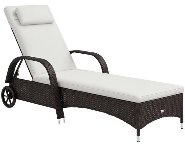 Outsunny Lettino Sedia a Sdraio Prendisole da Giardino in Rattan Altezza Regolabile con Ruote|Aosom