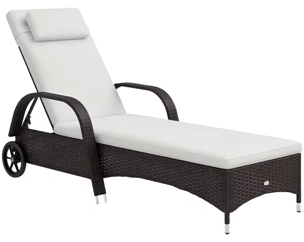 Outsunny Lettino Sedia a Sdraio Prendisole da Giardino in Rattan Altezza Regolabile con Ruote|Aosom