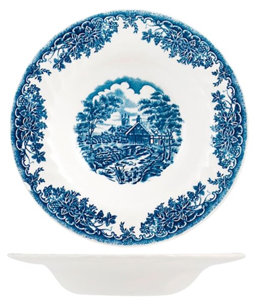 Set 6 piatti fondi The Brook in earthenware bianco decoro blu cm 22