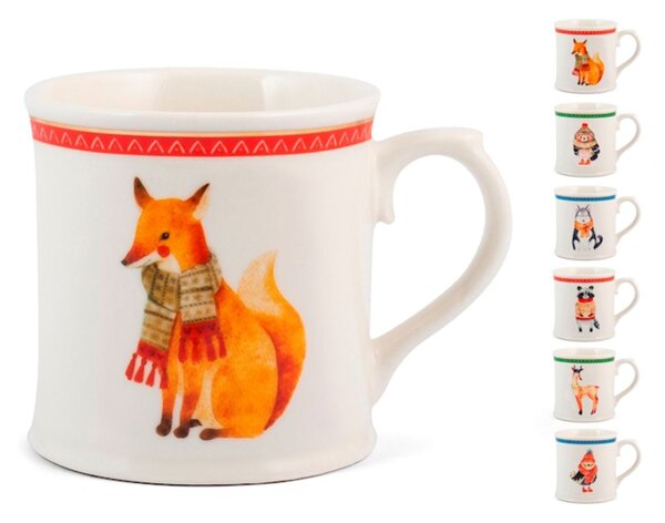Confezione 6 mug Winter Animal in new bone china decori assortiti cc 350