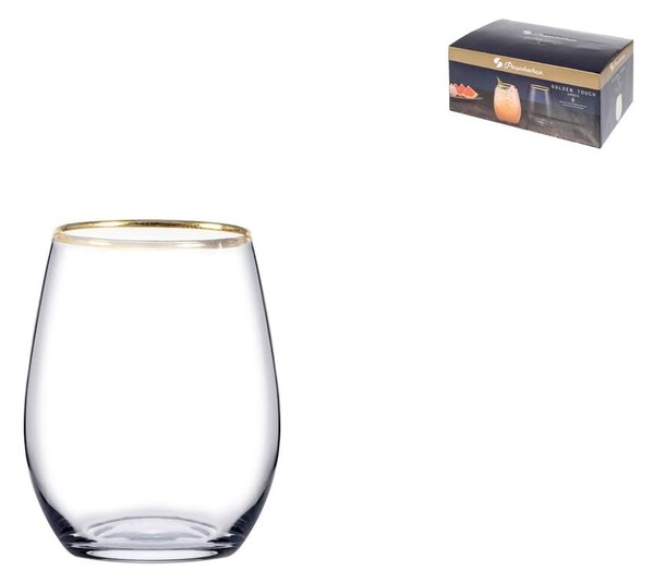 Confezione 6 bicchieri Amber Golden Touch in vetro trasparente bordo oro cl 35