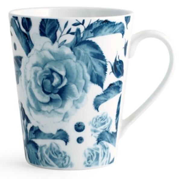 Set 6 mug Rose Blu in porcellana bianca decorata cc 370