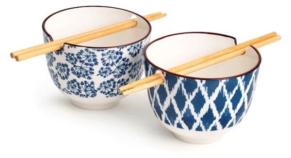 Set 2 boli Seta assortiti in porcellana avorio decorata blu cm 13x10h