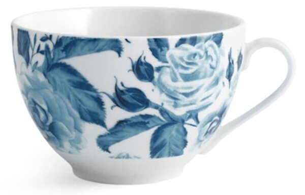 Set 6 tazze jumbo senza piattino Rose Blu in porcellana bianca decorata cc 370