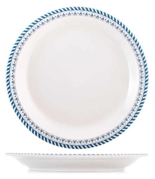 Set 6 piatti piani Lilium in porcellana bianca decorata azzurro cm 26,5