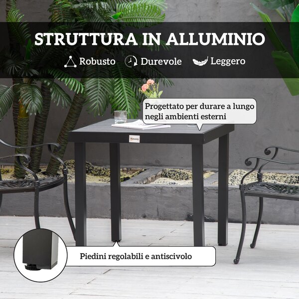 Outsunny Tavolo da Giardino Quadrato per 4 Persone, in Alluminio e Plastica, 78x78x74 cm, Nero | Aosom Italy