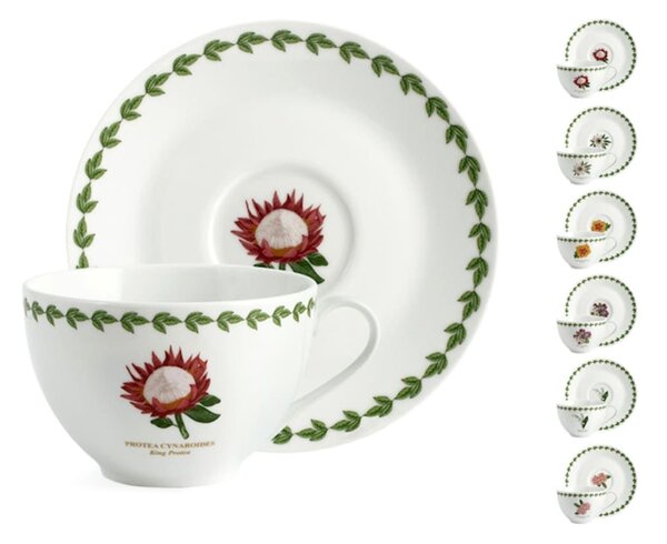 Set 6 tazze jumbo con piattino Flowers in porcellana bianca decorata cc 370