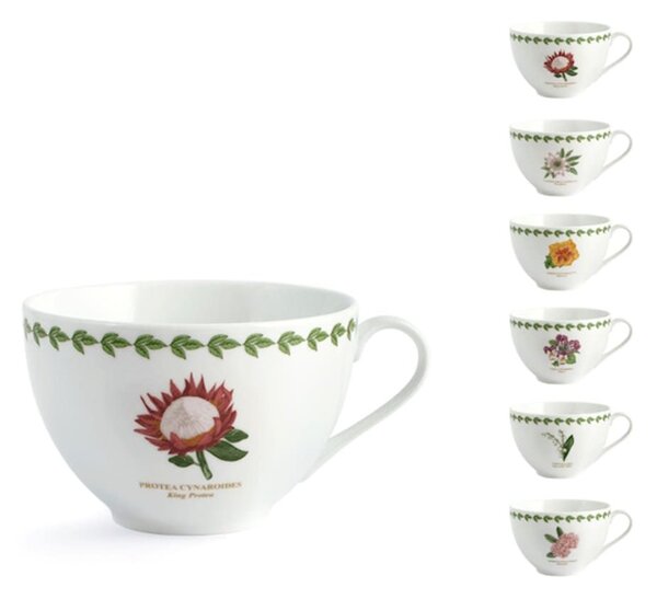 Set 6 tazze jumbo senza piatto Flowers in porcellana bianca decorata cc 370