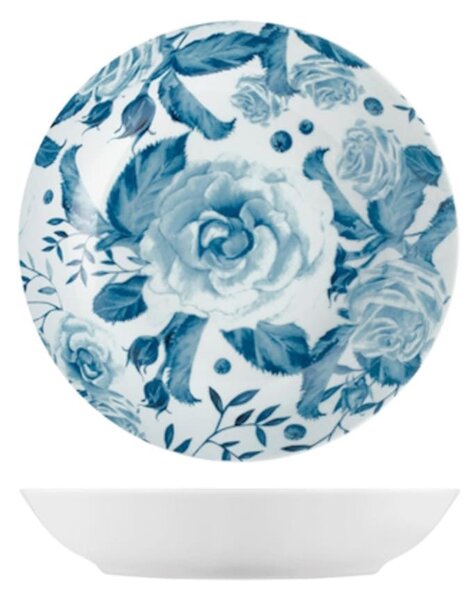 Set 6 piatti fondi Rose blu in porcellana bianca decorata cm 20