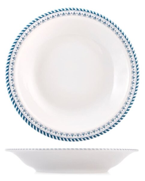 Set 6 piatti fondi Lilium in porcellana bianca decorata azzurro cm 21