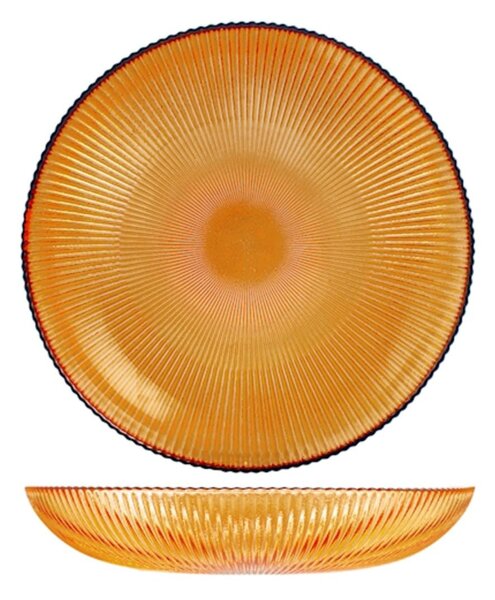 Set 6 piatti fondi Groove in vetro rigato colore ambra cm 21