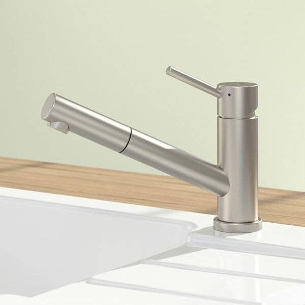Villeroy & Boch Como - Miscelatore per lavello con bocca estraibile, ribaltabile sotto la finestra, acciaio inox 925800LC