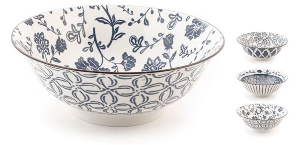 Set 3 coppe Poke Seta assortite in porcellana avorio decorata blu cm 21