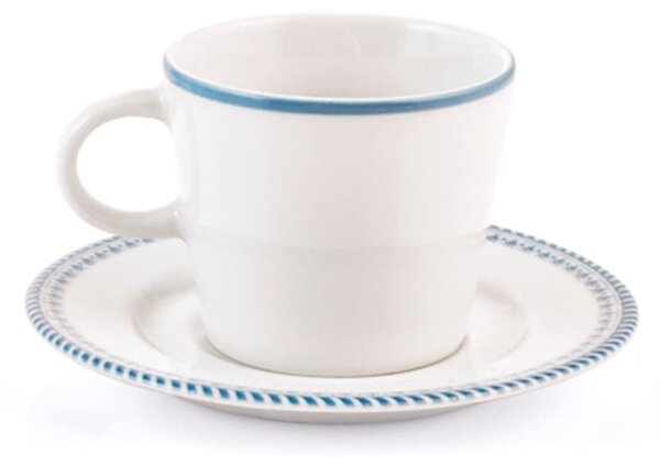 Set 6 tazze caffè con piattino Lilium in porcellana bianca decorata azzurro cc 100