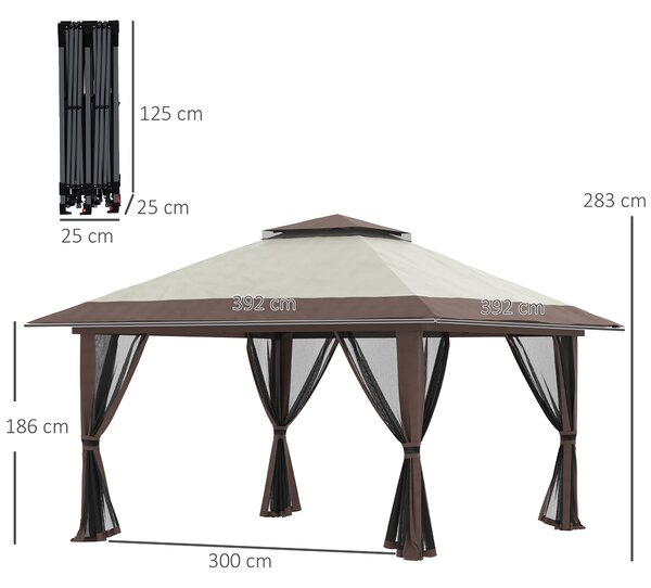 Outsunny Gazebo Pieghevole Pop Up 4x4 m ad Altezza Regolabile a 3 Livelli, Gazebo Esterno con Zanzariera, Sacchi di Sabbia, Borsa da Trasporto, UV50+, per Giardino Campeggio Feste, Beige | Aosom Italy
