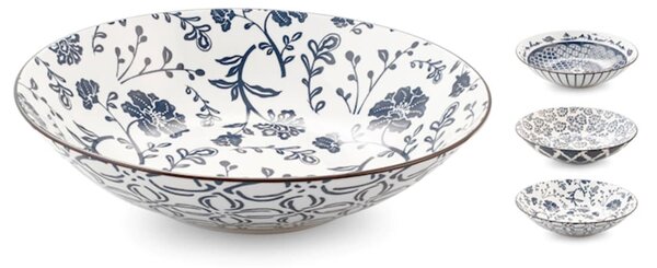 Set 3 coppe Poke Seta assortite in porcellana avorio decorata blu cm 23