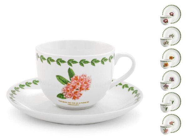Set 6 tazze tè con piattino Flowers in porcellana bianca decorata cc 220