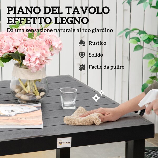 Outsunny Tavolo da Giardino Quadrato per 4 Persone, in Alluminio e Plastica, 78x78x74 cm, Nero | Aosom Italy