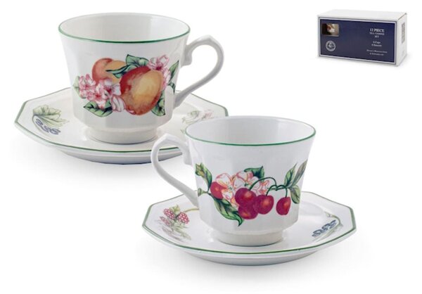 Set 6 tazze tè con piattino Victorian Orchard in earthenware bianco decorato cc 220