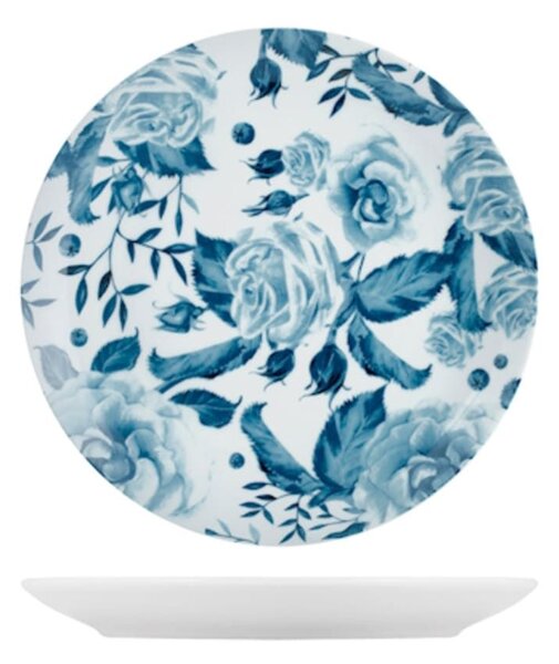 Set 6 piatti frutta Rose blu in porcellana bianca decorata cm 21