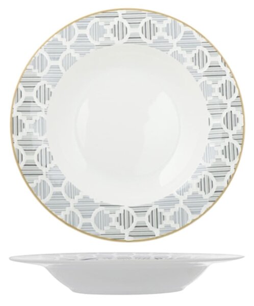 Set 6 piatti fondi ala Osaka in new bone china decoro grigio cm 21