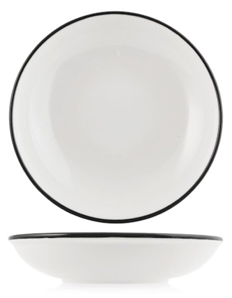 Set 6 piatti fondi Linea in porcellana avorio con bordo nero cm 25