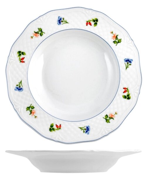 Set 6 piatti fondi Maria Teresa in porcellana bianca decorata cm 22