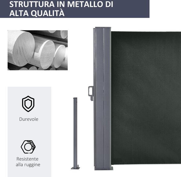 Outsunny Tenda Laterale Retrattile con Maniglia, Frangivista Balcone in Metallo e Poliestere 180 g/m², Anti UV, per Privacy da Esterno, per Balcone Giardino, 600x180 cm, Grigio | Aosom Italy
