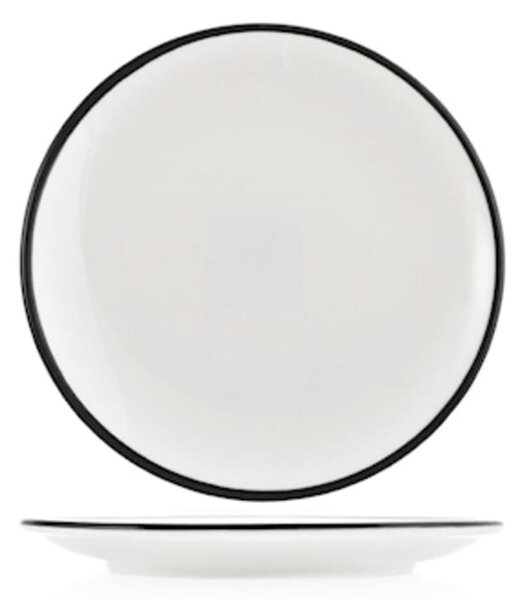Set 12 piatti pane Linea in porcellana avorio con bordo nero cm 17