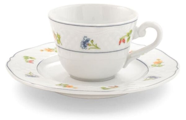 Set 6 tazze caffè con piattino Maria Teresa in porcellana bianca decorata cc 90