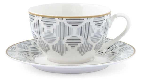 Set 6 tazze tè con piattino ala Osaka in new bone china decoro grigio cc 220