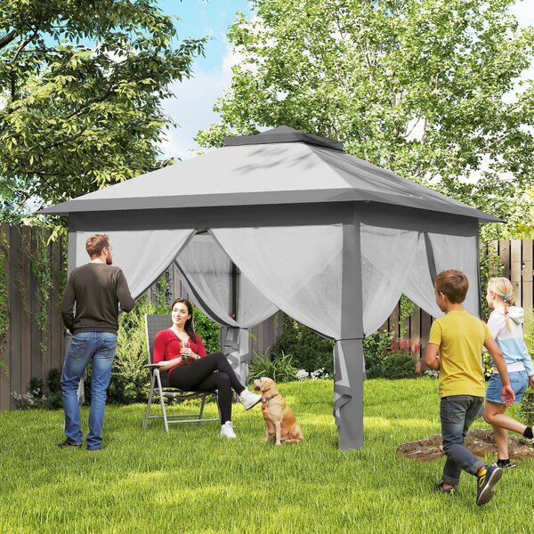 Outsunny Gazebo da Esterno Pieghevole ad Altezza Regolabile con Zanzariere, 3.3x3.3x2.8 m, Grigio | Aosom Italy