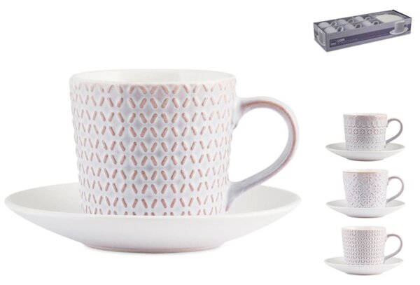 Set 6 tazze tè con piattino Lilian in stoneware assortite 200 cc