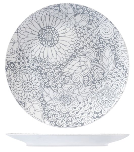 Set 6 piatti piani coupe Kyoto in new bone china decoro grigio cm 26,5