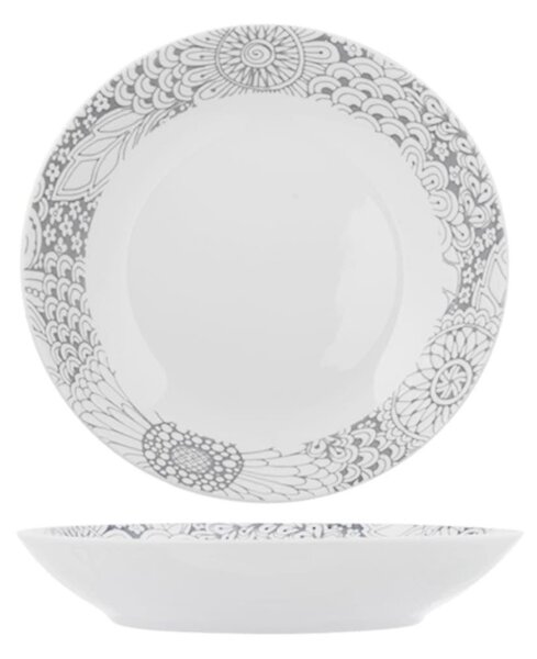 Set 6 piatti fondi coupe Kyoto in new bone china decoro grigio cm 20